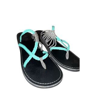 Plaka Women's Braided Flat Sandals Multicolor Black Teal Size 9